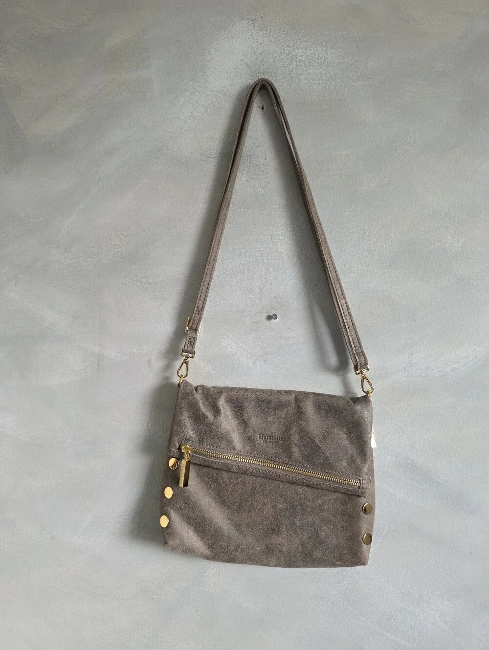 Hammitt VIP Medium Crossbody Bag Pewter Brushed Gold 9.5x7x2